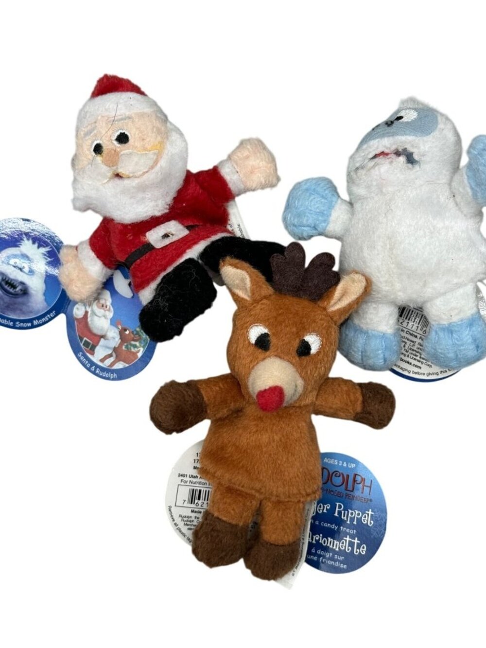 Rudolph set of 3 Island of misfit toys plush finger puppets Santa Bumble READ